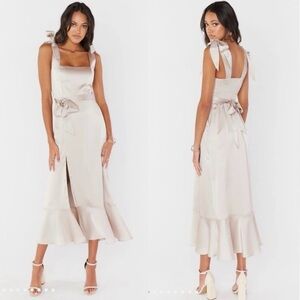 Show Me Your MuMu Pale Blush Midi Dress with Tie Straps